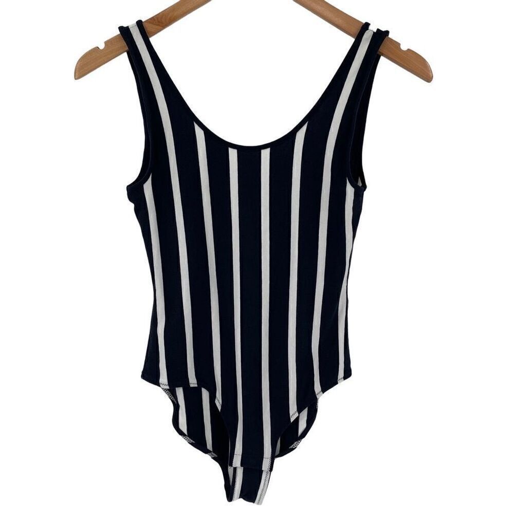 Madewell Scoop Back Bodysuit Sleeveless Rikki Stripe Women Small‎ Blue White - Picture 4 of 11